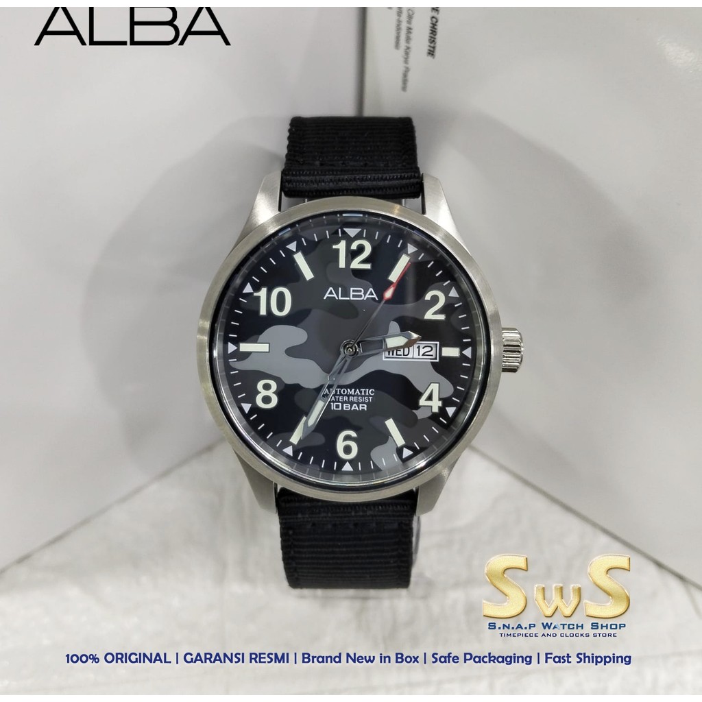 Alba AL4273 ALBA AL4273X1 Mechanical Field Automatic Army Camouflage Dial Nylon Strap Watch Jam Tang