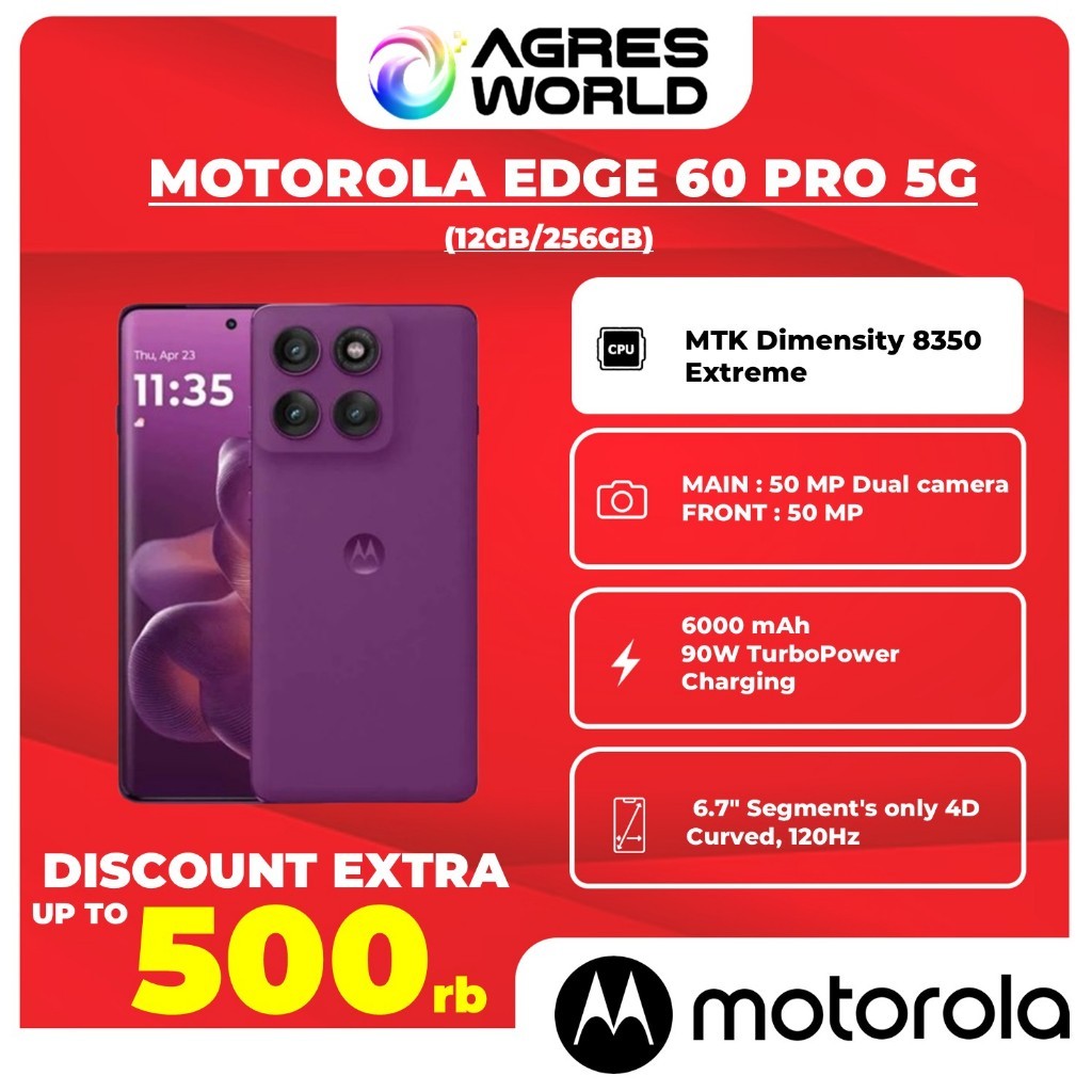 MOTOROLA EDGE 60 PRO 5G RAM 12GB 256GB -  MTK Dimensity 8350 Extreme - 50 MP Sony LYTIA 700C, 50MP u