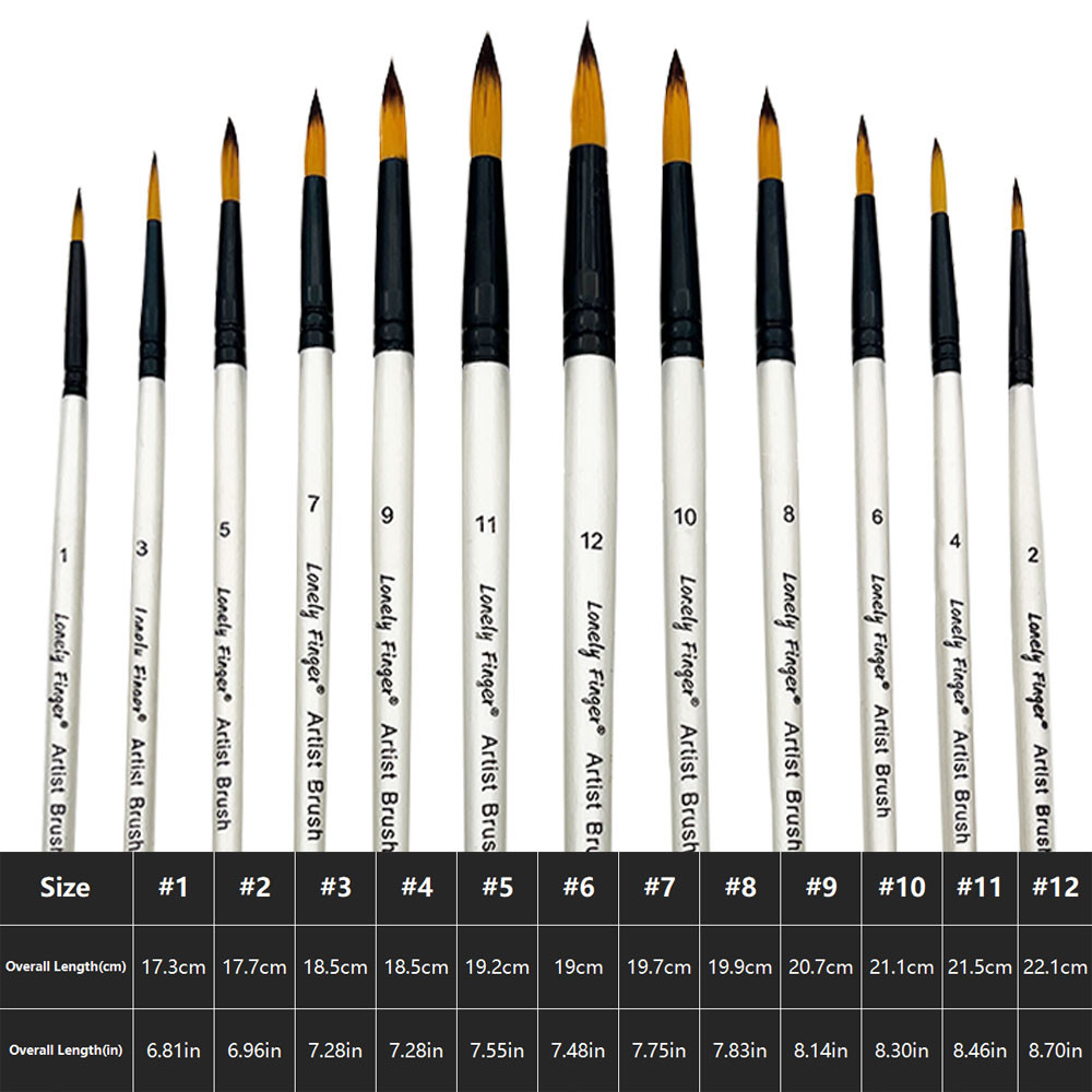 

12Pcs Professional Quality Art Watercolor Brushes White Nylon Round Tip Set for Acrylic and Brushes for Face Body Nail Art