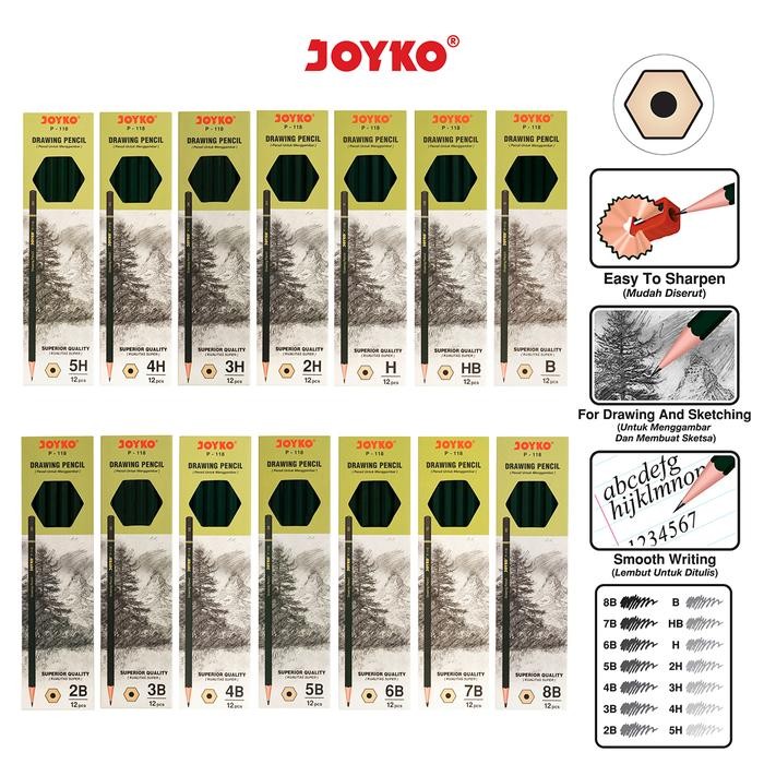 

Drawing Pencil Pensil Untuk Menggambar Joyko P-118 1 Box 12 Pcs - 8B