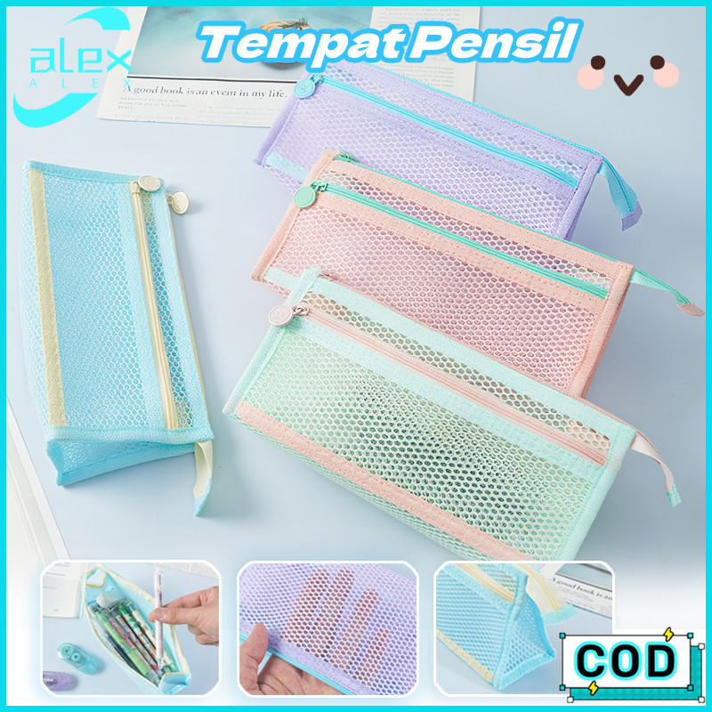 

Tempat Pensil Jaring Large-Capacity Tempat Pensil Mesh Transparent 2-Layer Tempat Pensil Jaring Resleting Transparan Kapasitas Besar