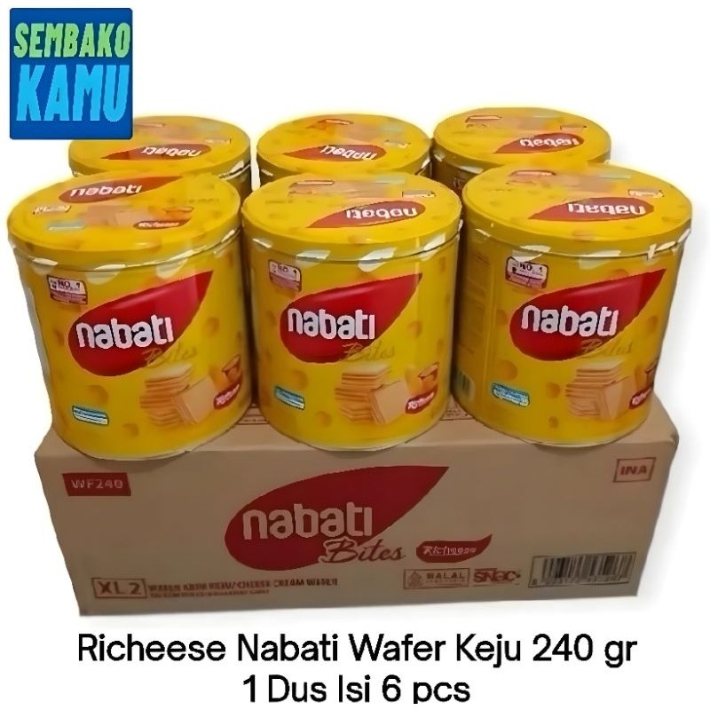 

Nabati Bites Richeese Wafer Keju 240 gr Kaleng - 1 Dus Isi 6 pcs