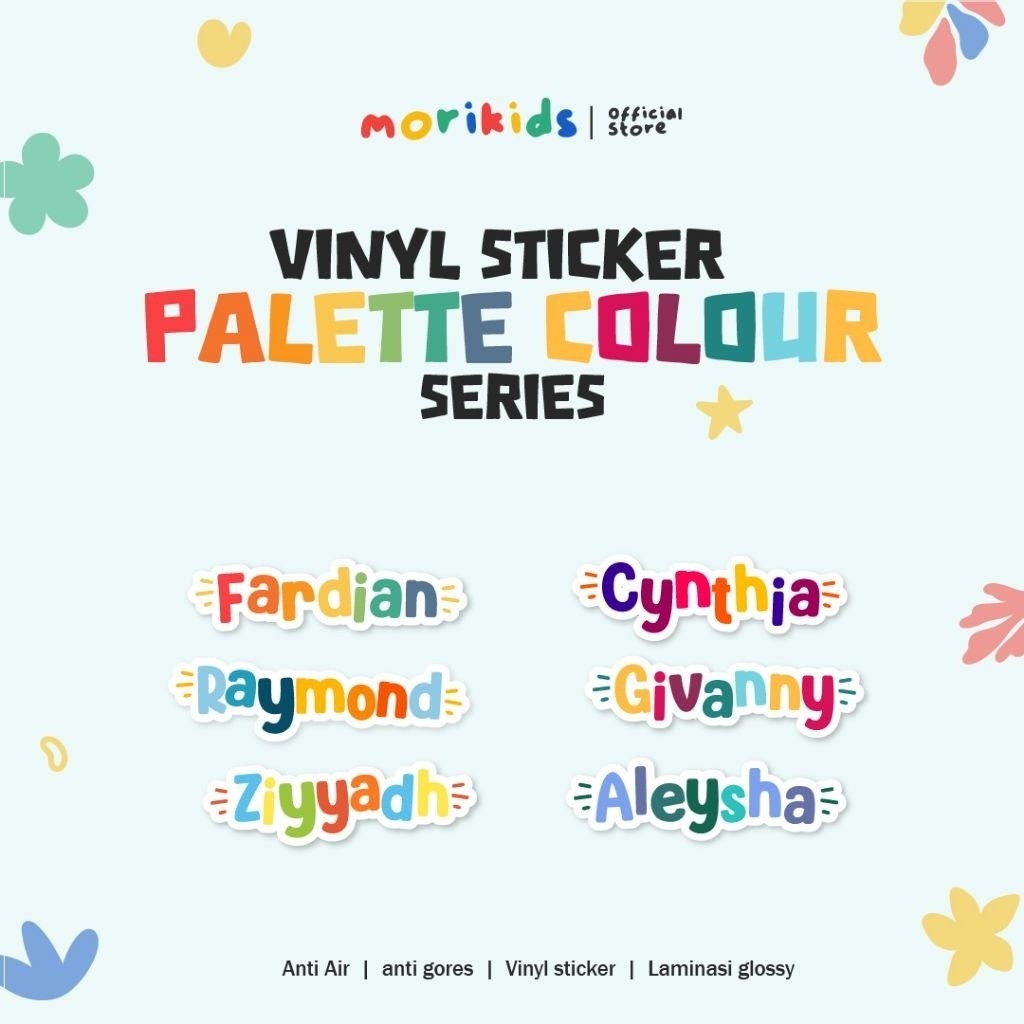 

Stiker Nama Anak Custom Waterproof - Vinyl Sticker Palette Color - Stiker Warna-Warni