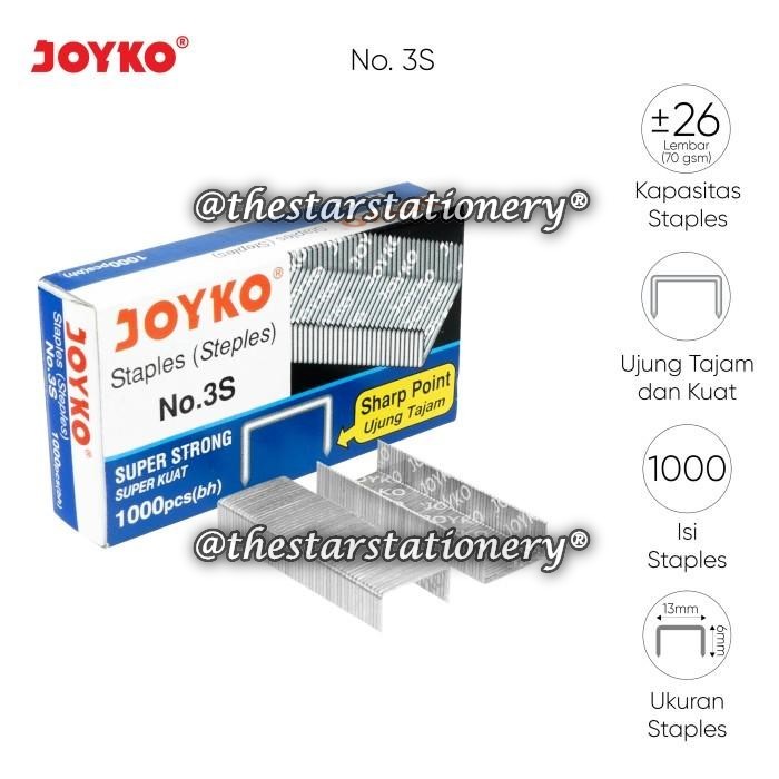 

(1 Pak Isi 20 Kotak) GROSIR Staples JOYKO No.3S / Isi Stapler Joyko No.3 S (1 Pak/20 Kotak)