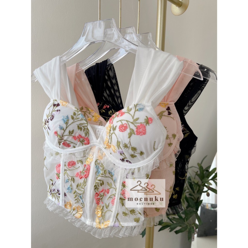 SERESHOP OOTD Atasan Tanktop Seksi Wanita Slim Fit Tengtop Bordir Renda Motif Bunga Bunga Cantik