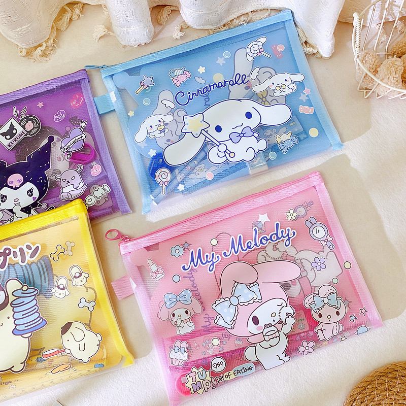 

( OTH1316 ) Set peralatan perlengkapan alat tulis sekolah pouch - sanrio kuromi melody cinnamoroll - blue biru pink merah muda purple ungu