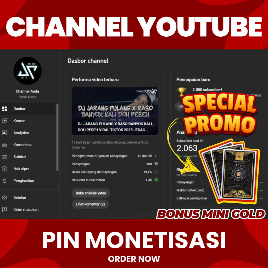 AKUN YOUTUBE SUDAH PIN TINGGAL GANTI REKENING || AKUN YOUTUBE MONETISASI
