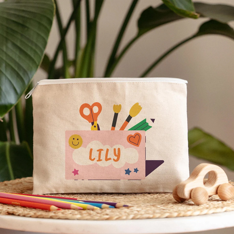

Personalized Canvas Pencil Case Preschooler zipper pouch Birthday Teacher Appreciation Decoration Back to School thank you gift