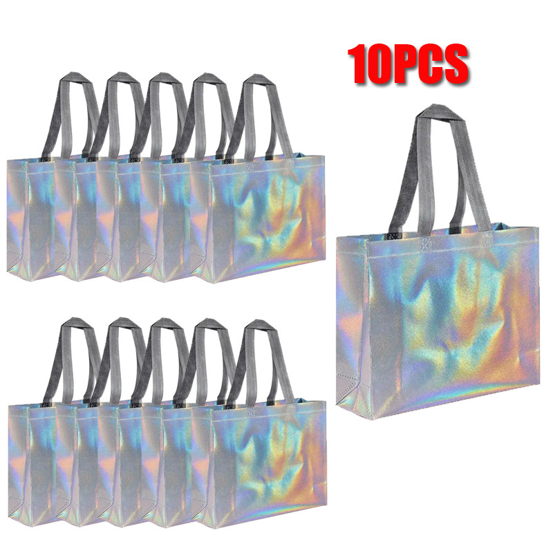

1/5/10pcs silver reusable gift tote grocery shopping bags apply to bridesmaids birthday party wedding, bachelor party supplies