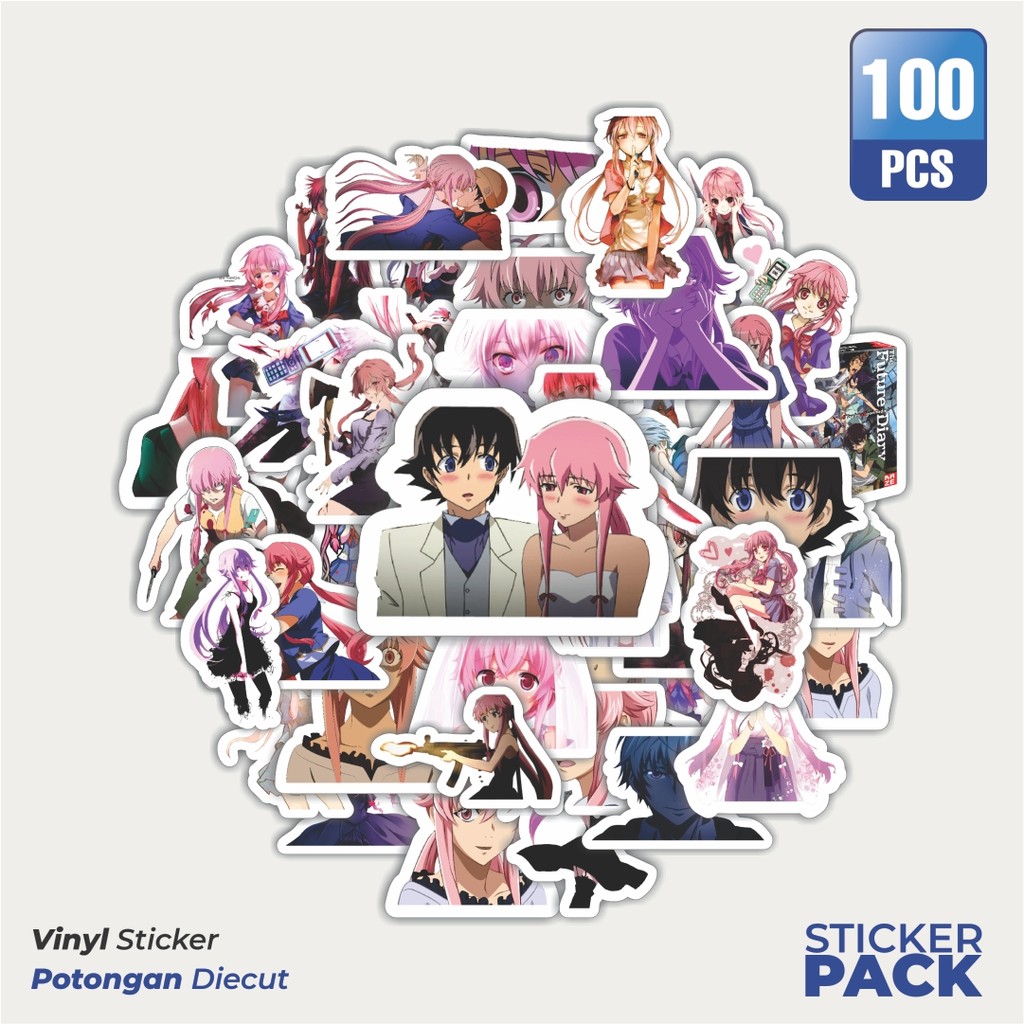 

100 PCS STIKER Stiker Anime Series Mirai Nikki Karakter Mix 2 Waterproof Aesthetic- Untuk Laptop, Motor, dan Helm - Paper Stationery Pack