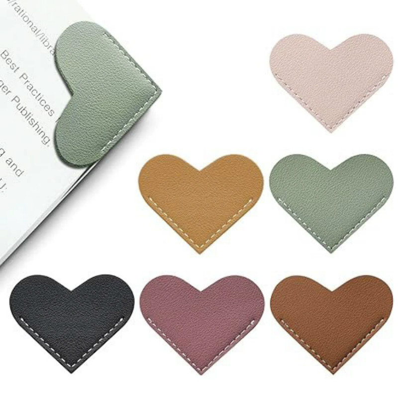 

6pcs Leather Bookmark Heart PU Portable Heart Shaped Bookmark Page Folder Corner Protective Cover for Students to Read Books