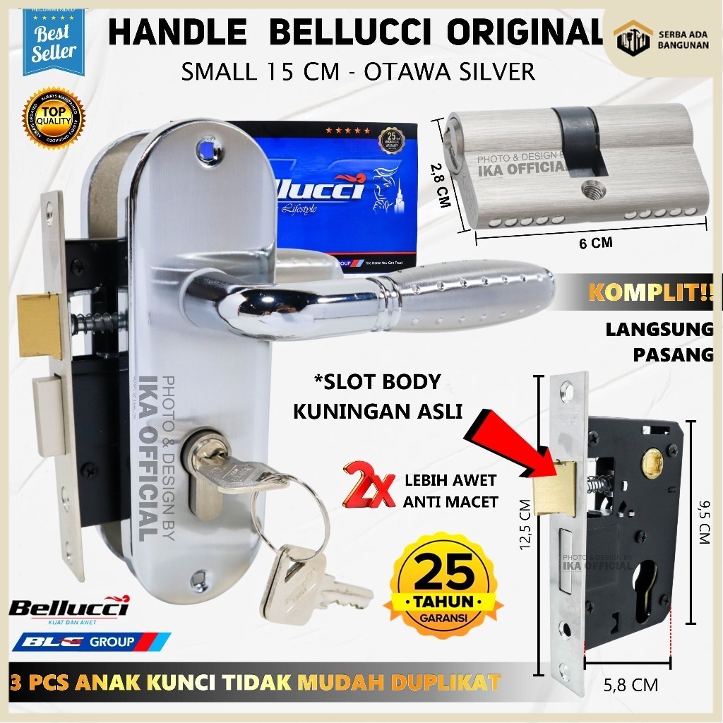 SAB Kunci Pintu kecil Silinder Bellucci Otawa l Gagang Rumah l Handle Full Set I Kunci pintu kamar 1