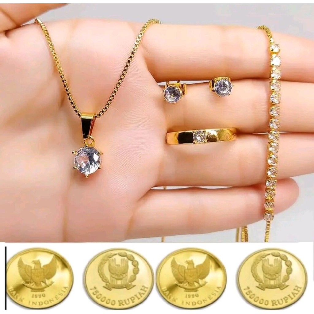 Set perhiasan mata satu bahan koin asli titanium terlaris