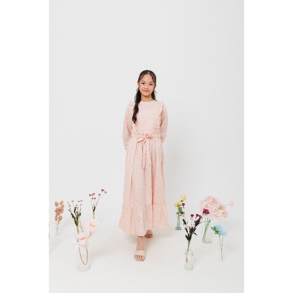 ULTRAVIOLET Nura Maxi Dress 251 Peach Tulips - Baju Terusan Maxi Gamis Wanita Kasual Hijaber Lebaran