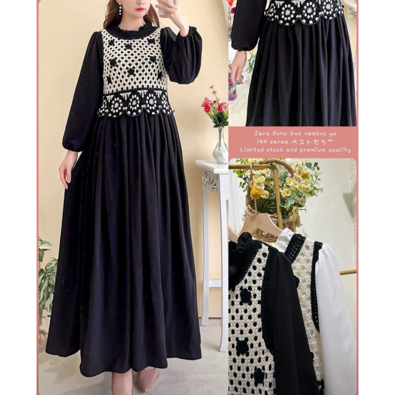 Dress wanita zara series mix rajut - Gamis korea wanita - Gamis boho wanita juga cantik