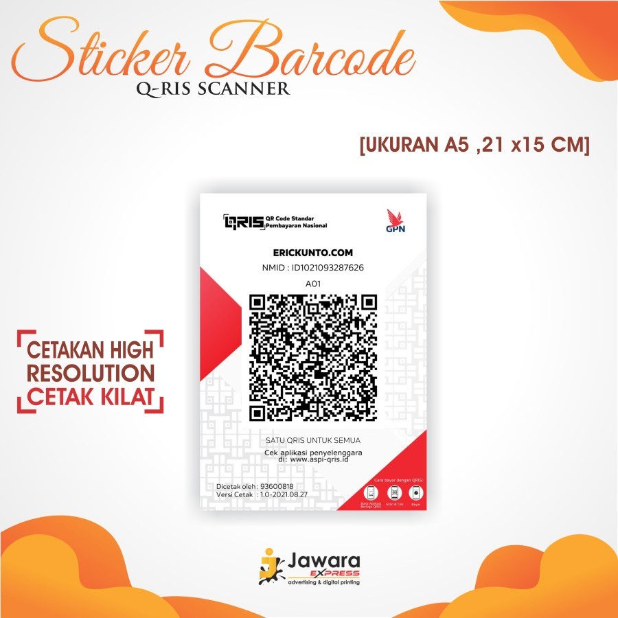 

Cetak Sticker Scan QRIS Ukuran A5 Custom