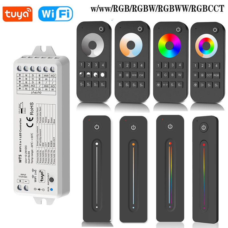 WT5 Tuya Wifi LED Controller 5in1 Dimmer DC12V 24V RGB RGBW RGBCCT LED Strip Light RF 4-Zone Touch R