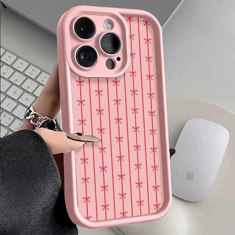 Busur Merah Casing Untuk IPhone 16 11 15 13 14 12 Pro Max 7Plus 8Plus SE 2020 XR X XS Max 16 7 8 6S 
