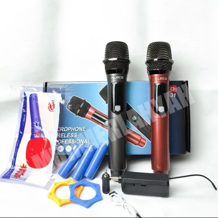 COD Fleco Mikrofon Nirkabel Profesional M-31 Adaptor Jack Besar & Kecil 2 Mic Kualitas Suara Solid C