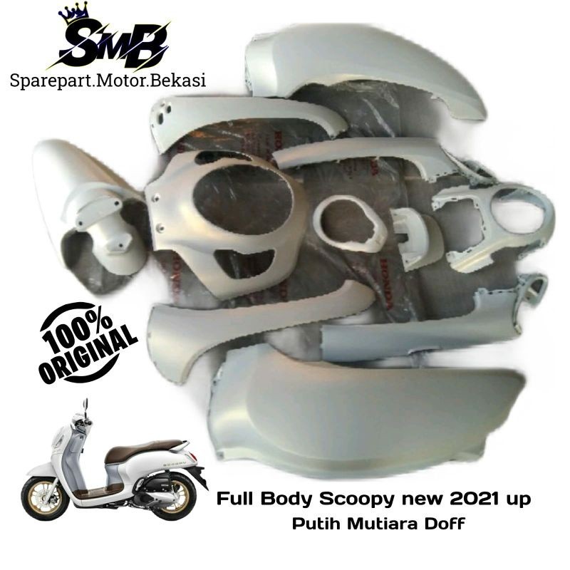 FULL BODY PAKETAN BODY FULL SET BODY HONDA SCOOPY NEW PRESTIGE K2F 2021-2022 PUTIH DOFF ORIGINAL