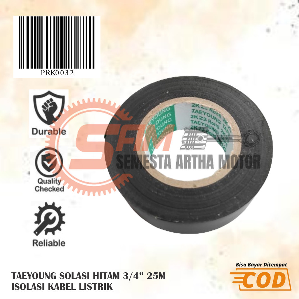 

Taeyoung Solasi Hitam 3/4" 25meter Isolasi Listrik Vinyl Electrical Tape