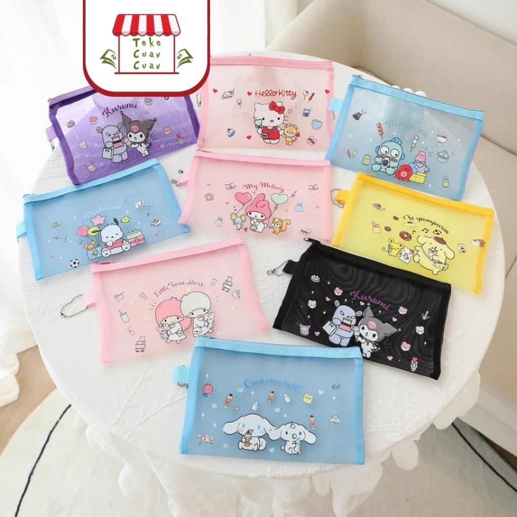 

TCC SANRIO Tempat Pensil Kotak Pensil Jaring Minimalis Pencil Case Kotak Pensil Dompet Brush Makeup