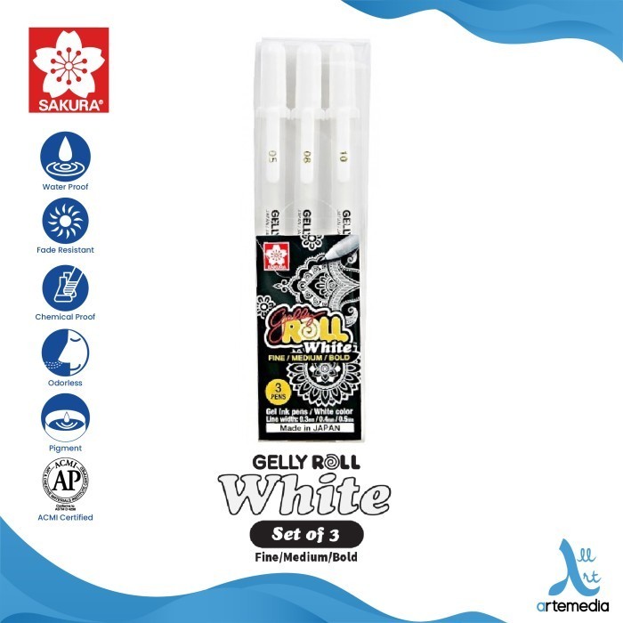 

promo ✨ -Pulpen rna Sakura Gelly Roll White Color Gel Pen Bolpen - WHITE SET 3
