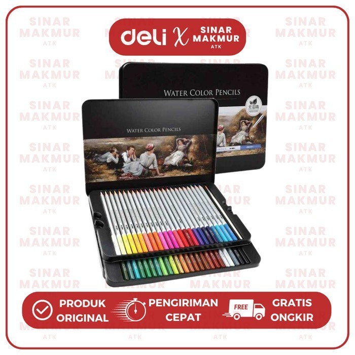 

Pensil Warna Cat Air/Watercolor Pencil Deli 48 Warna Deli 6523 (Set)