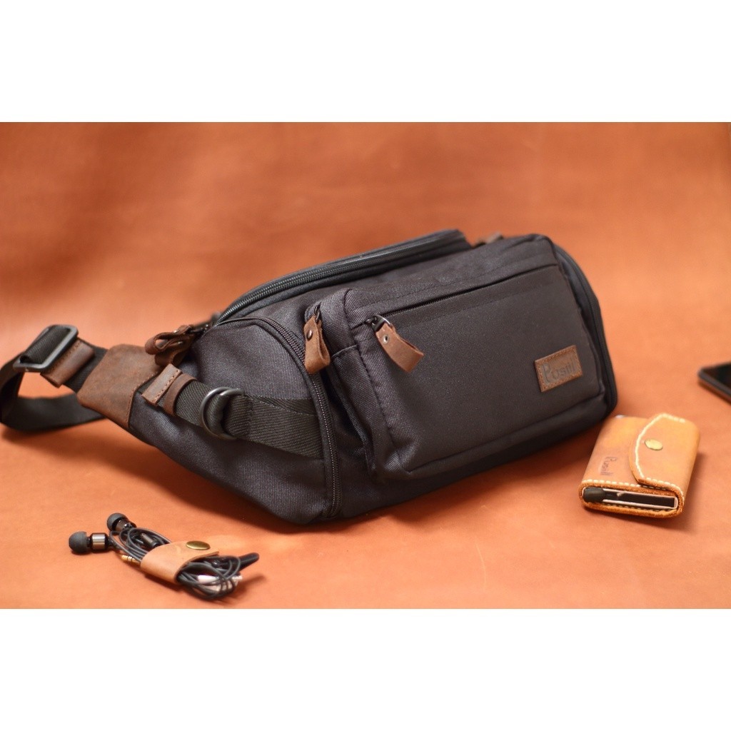 Waistbag Pusiill/Waistbag kulit asli+Cordura/Tas Selempang Pria&Wanita