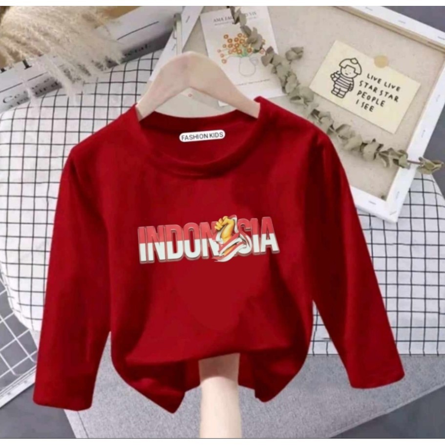 KAOS ANAK 17 AGUSTUS INDONESIA MERAH PUTIH LENGAN PANJANG UNTUK 1-10 THN EDISI HUT RI / KAOS ANAK PE