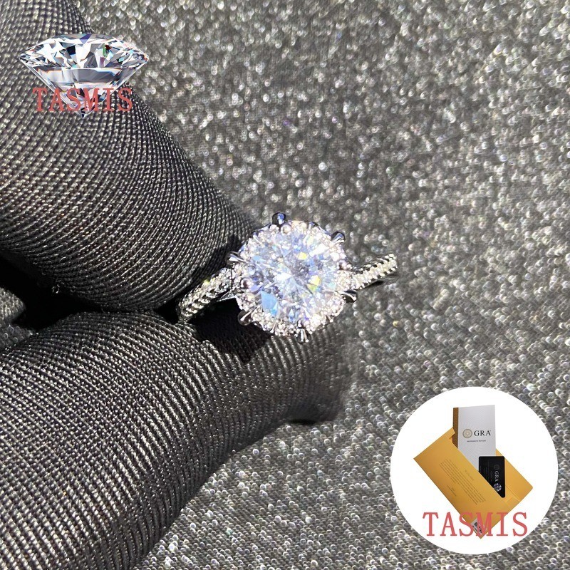 TASMIS Pt950 Cincin Wanita Platinum Bintang 1 Karat Moissanite Stok