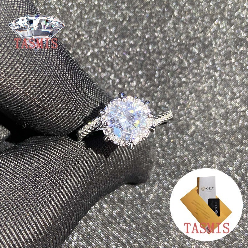 TASMIS Pt950 Cincin Wanita Platinum Bintang 1 Karat Moissanite