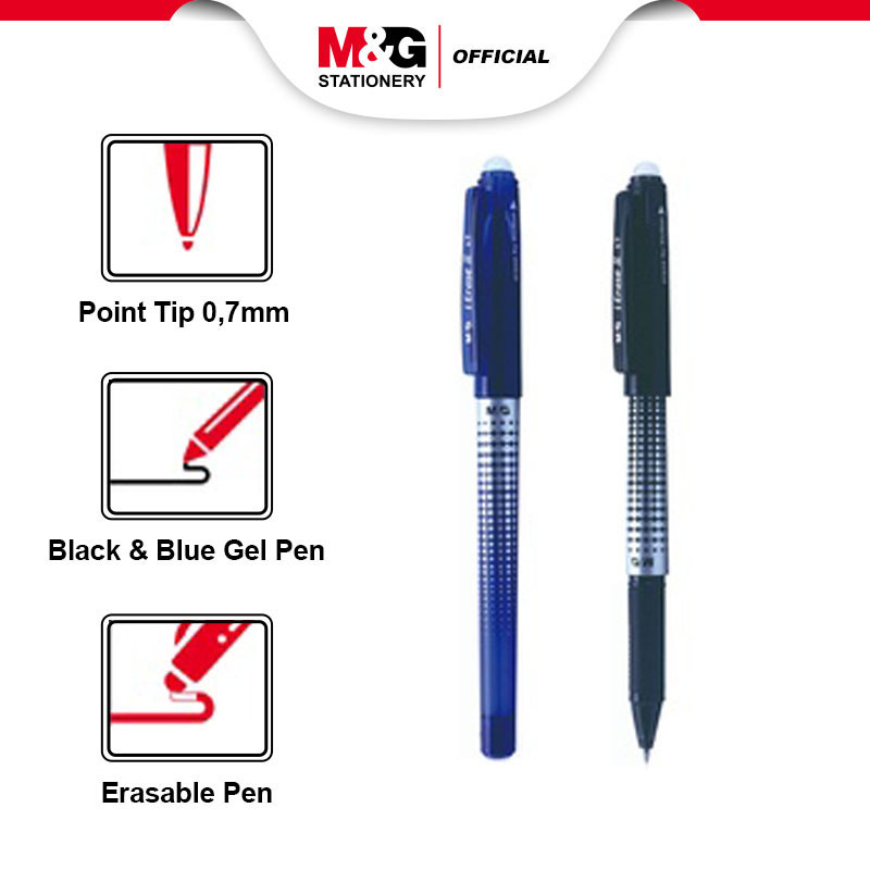 Pulpen Erasable Gel Pen M&G #AKP61173 Eraser II Pulpen Bisa dihapus Tip 0.7 mm Tinta Hitam & Biru Er