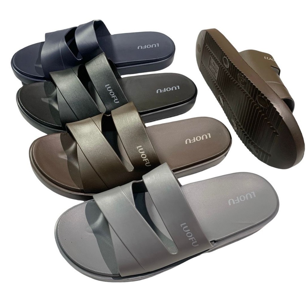Luofu Sandal Selop Karet Pria Ban Dua Silang Pria Import E6208E-BRB (Z3)