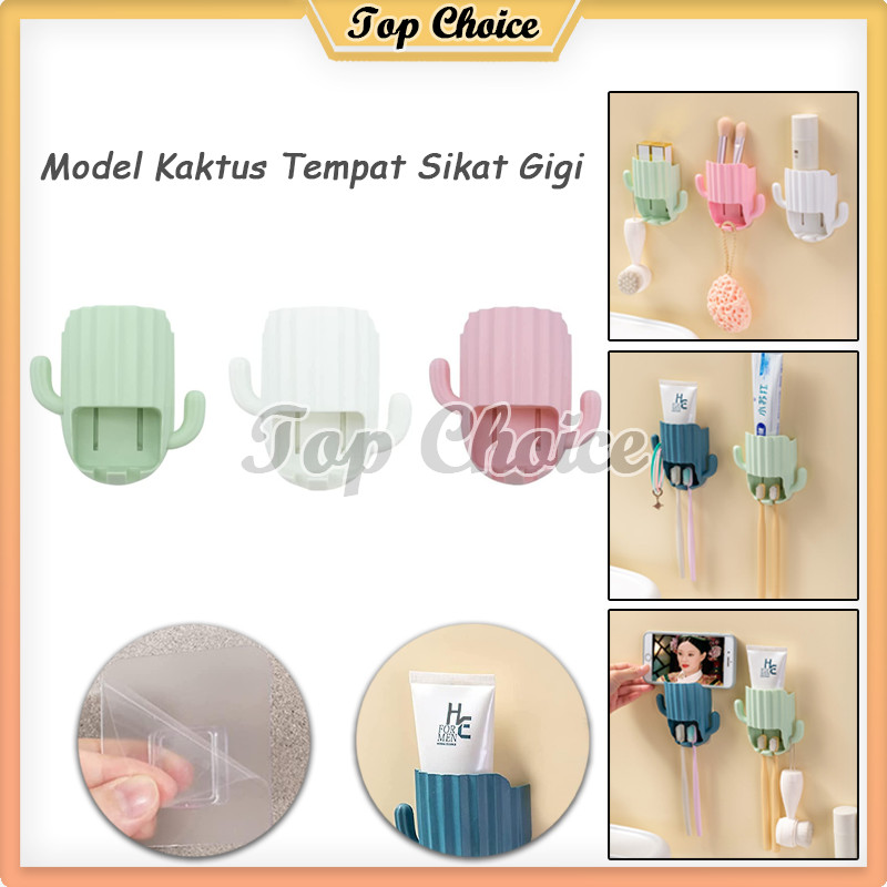 Tempat Sikat Gigi Motif Kaktus / Rak Tempel Dinding Bentuk Kaktus / Rak Gantungan Tempat Sikat Gigi 