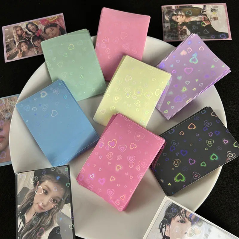 

50Pcs Kpop Card Sleeves Card Holder Heart Bling Photocard Holder Photo Card Films Cards Protector Photo Cards Protective