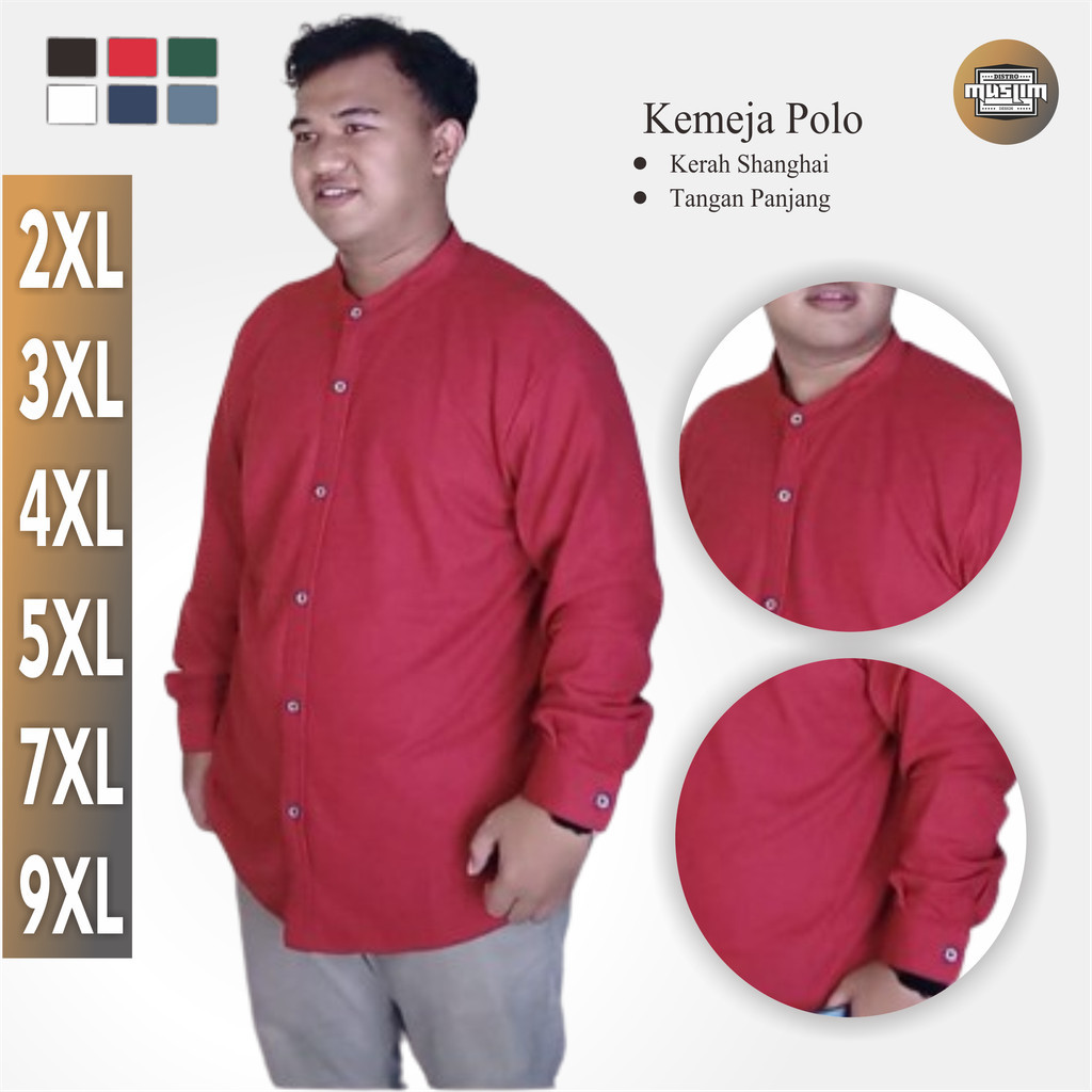 BigUP Kemeja Jumbo Lengan Panjang  Kemeja Polo Pique  Shanghai