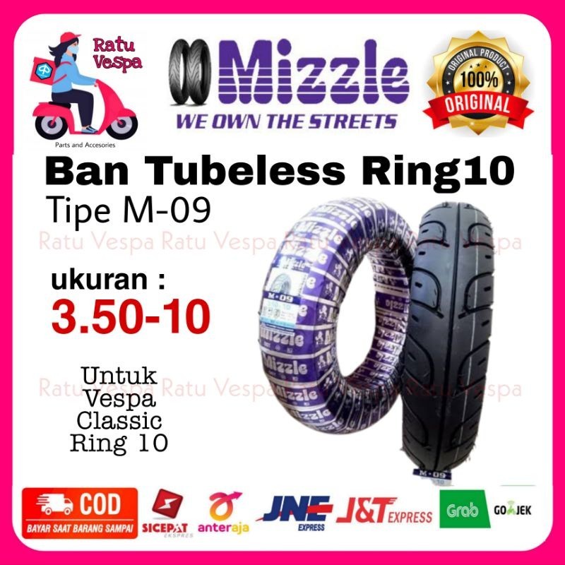 Ban Tubles Tubeless Mizzle M09 Ring 10 ORIGINAL vespa Excel PX