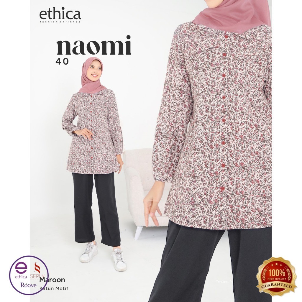 Ethica Naomi 40 Olive Maroon Katun Tunik Wanita Motif Terbaru XS sd XXL ORIGINAL SIAP KIRIM