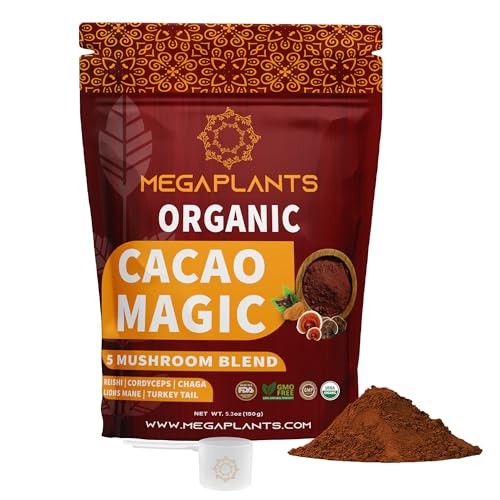 MegaPlants Cacao Magic (50 Servings) | Superfood 5 Mushroom Blend |