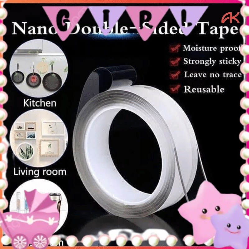 

NANO TAPE / DOUBLE TAPE TRANSPARAN UKURAN 1M 3M 5M / ISOLASI PEREKAT AJAIB BENING 2SISI