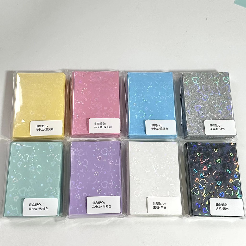 

50pcs Kpop Card Sleeves 61x91mm 20C Heart Bling Holder For Holo Postcards Top Load Films Photocard Game Cards Protector