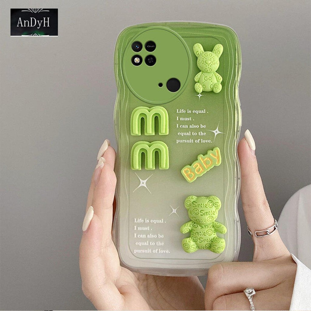 For Xiaomi Redmi 10C Case 3D Letters Bear Cute Cartoon Design Camera Protection Premium Gradient Sof
