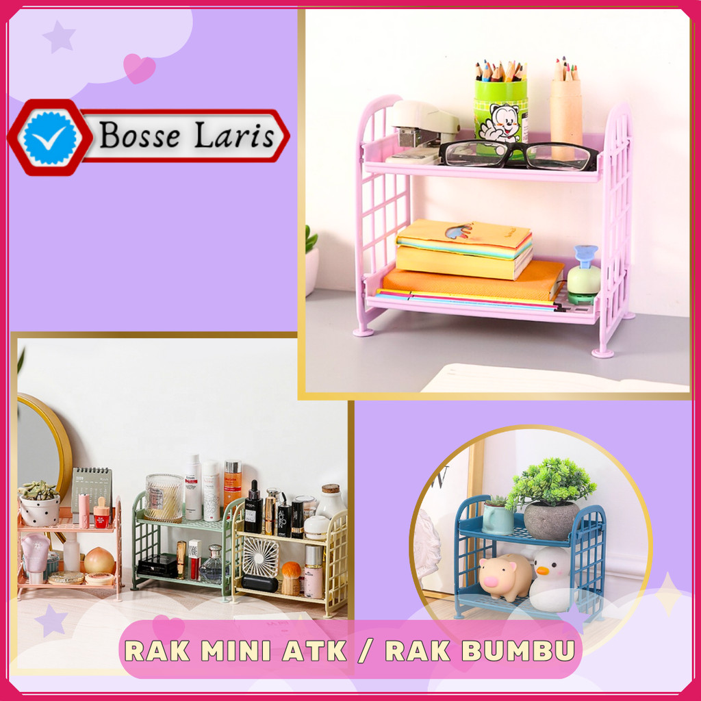 Rak Mini Plastik 2 Susun | Rak Meja ATK | Rak Mini Tempat Bumbu Dapur | Rak Kosmetik