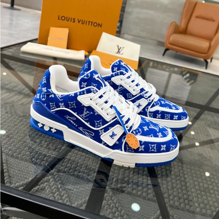 Louis Vuitton Trainer Low cut Fashion Casual Skate Shoes Sneakers  For Men and Women “Blue/White"