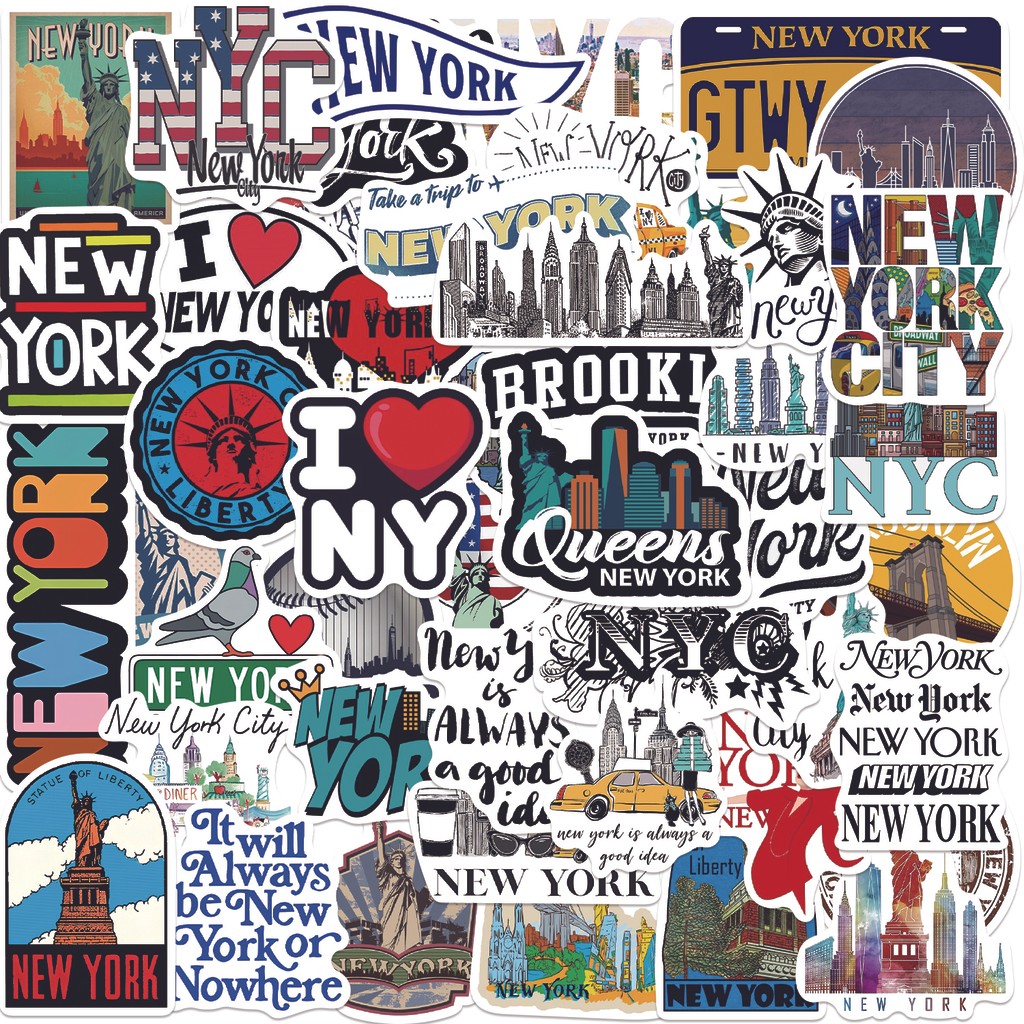 

50Pcs New York City Stickers For Journal Notebook Calender Laptop Guitar Card For Kids Gift Travel Lover DIY Adhesive Decal