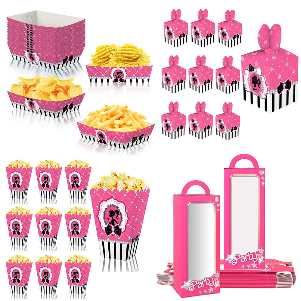 

6pcs Barbie Pink Girl Princess Snack Trays Boxes for Party Favor Gift Boxes Birthday Party Decoration Bachelorette Candy Goodie