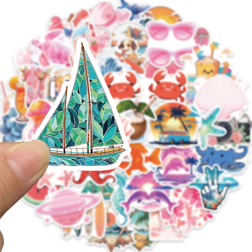 

50pcs Summer Beach Girl Sticker For Laptop Phone Case Suitcase Stationery Guitar Scrapbooking Supplies Girly Stickers Pack