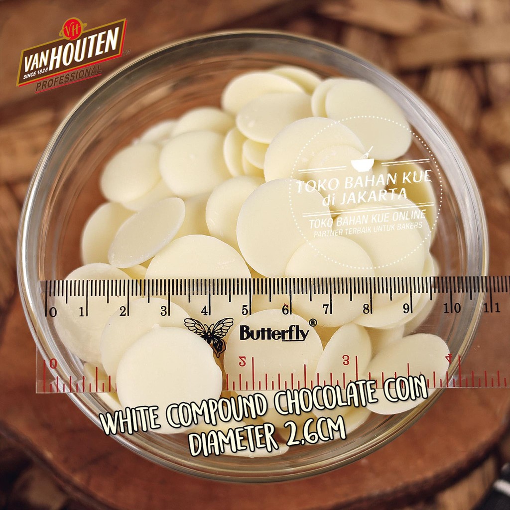 

Van Houten 100gr Compound White Coin Chocolate Putih Professional Baking