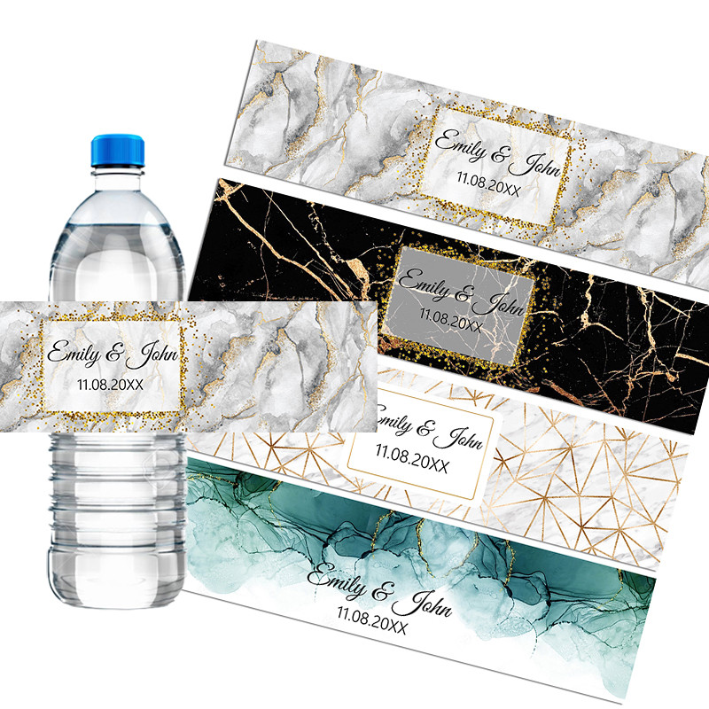 

30pcs Marble Background Custom Personalise Water Bottle Labels Stickers Wedding Birthday Baptism Bar Mitzvah Customize Stickers